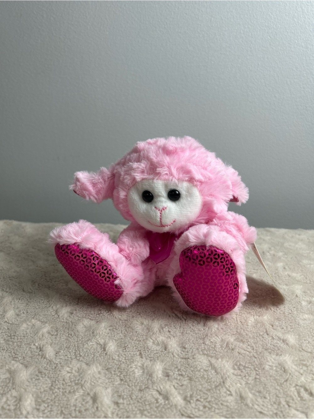 Homerbest Big Foot Pals Pink Lamb Sheep Plush Stuffed Animal Toy White Bow